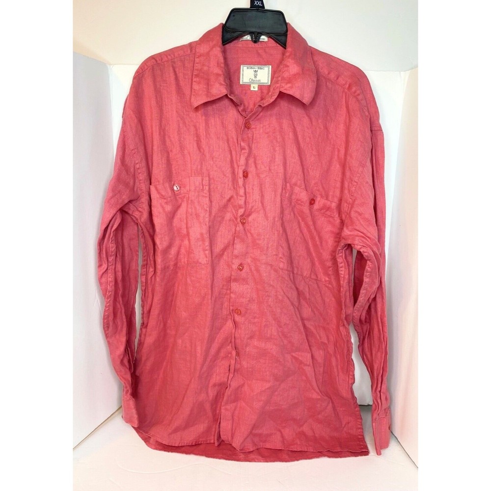 Burma Bibas Short Sleeve Button Up Shirt Men's Large 100% Linen